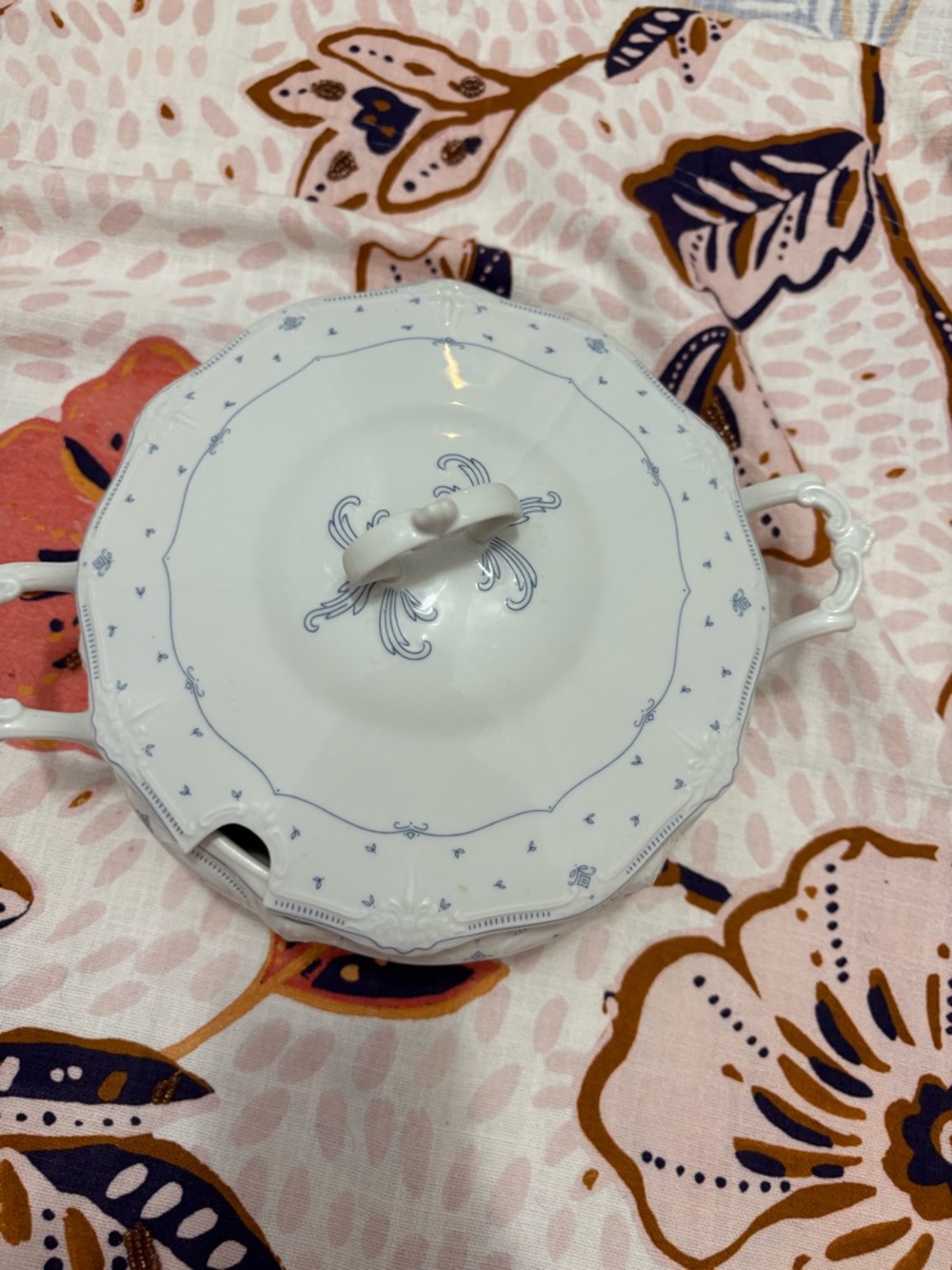 Vintage Tirschenreuth China Baroness Fleur De Lis Round Covered Vegetable Dish